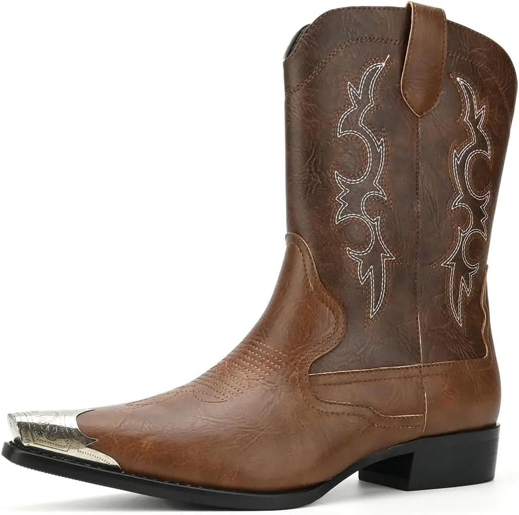 Cowboy Boots for Men Western Men's Boots with Classic Embroidered Slip Resistant Durable Fashionable Retro for Spring Fall
