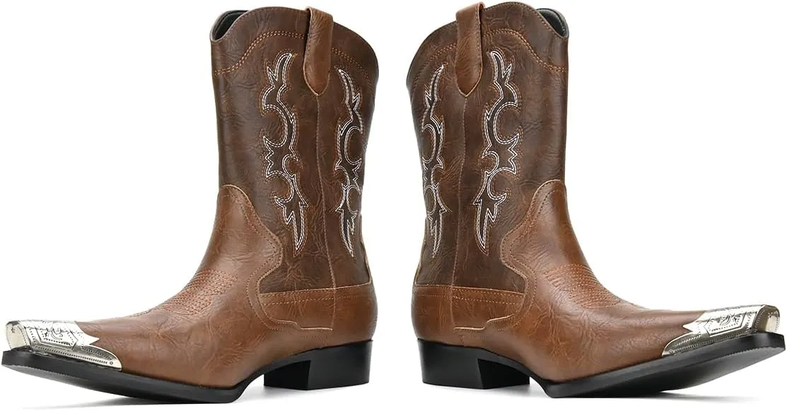 Cowboy Boots for Men Western Men's Boots with Classic Embroidered Slip Resistant Durable Fashionable Retro for Spring Fall