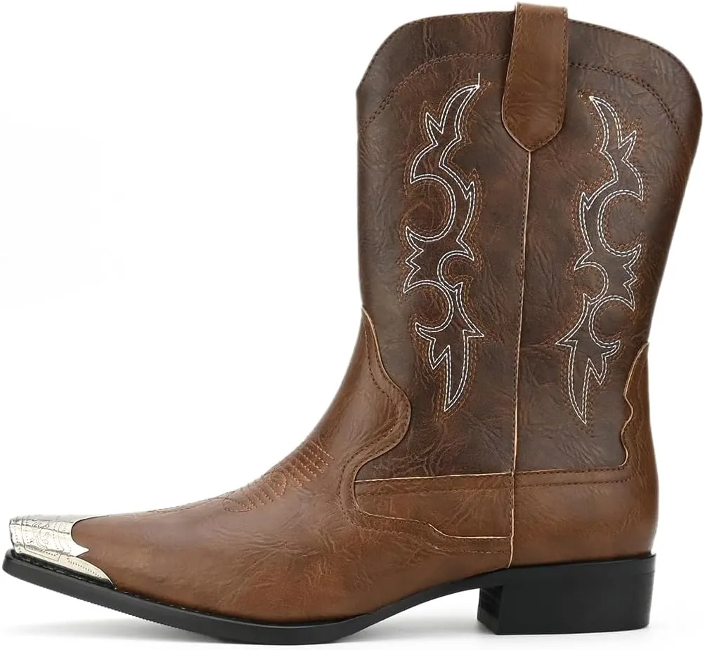 Cowboy Boots for Men Western Men's Boots with Classic Embroidered Slip Resistant Durable Fashionable Retro for Spring Fall