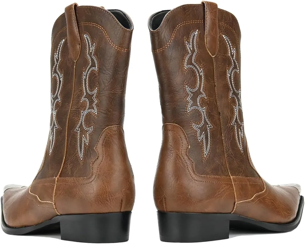 Cowboy Boots for Men Western Men's Boots with Classic Embroidered Slip Resistant Durable Fashionable Retro for Spring Fall