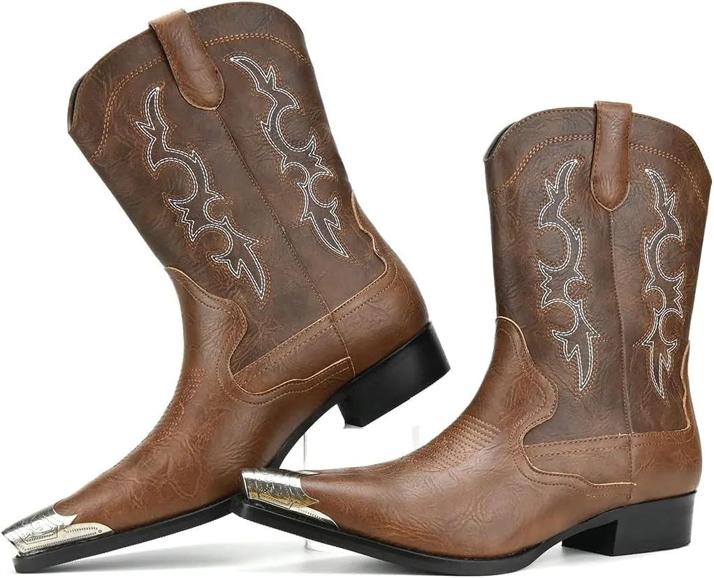 Cowboy Boots for Men Western Men's Boots with Classic Embroidered Slip Resistant Durable Fashionable Retro for Spring Fall