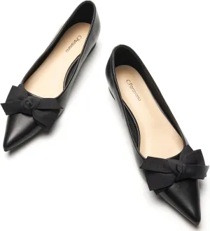 C.Paravano Pointy Bow Flats Women's Flats Ballet Shoes for Women（Black,Size 7.5