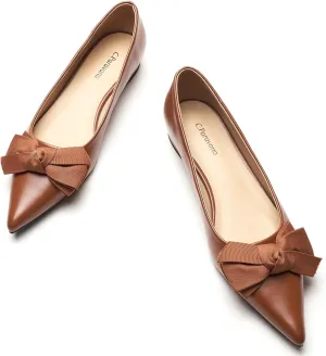 C.Paravano Pointy Bow Flats Women's Flats Ballet Shoes for Women（Brown,Size 10.5