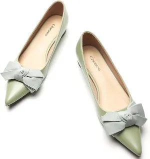 C.Paravano Pointy Bow Flats Women's Flats Ballet Shoes for Women（Light Green,Size 7