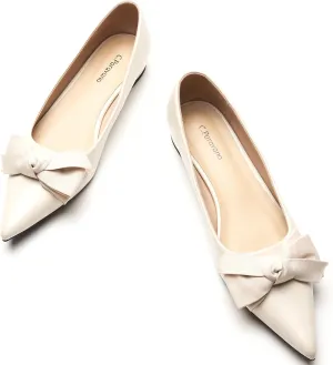 C.Paravano Pointy Bow Flats Women's Flats Ballet Shoes for Women（White,Size 9.5
