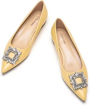 C.Paravano Women’s Flats I Leather Flats Shoes Women I Ballet Flats for Women I Pointed Toe Flats for Women I Womens Designer Flats I Dressy Flats Comfortable(Size 8.5, Yellow A6)