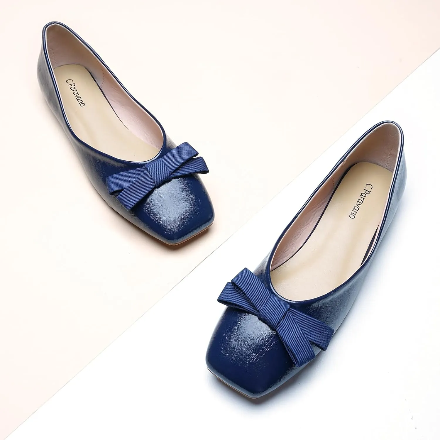 C.Paravano Women's Flats with Bowknot | Comfortable Square Toe Ballet Flats | Casual Slip On Flat Shoes | Women Dress Shoes for Walking Wedding Work Office