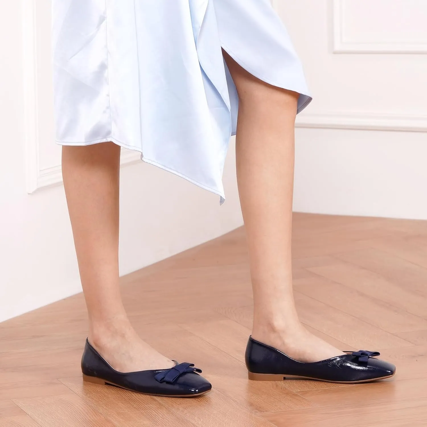 C.Paravano Women's Flats with Bowknot | Comfortable Square Toe Ballet Flats | Casual Slip On Flat Shoes | Women Dress Shoes for Walking Wedding Work Office