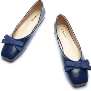 C.Paravano Women's Flats with Bowknot | Comfortable Square Toe Ballet Flats | Casual Slip On Flat Shoes | Women Dress Shoes for Walking Wedding Work Office