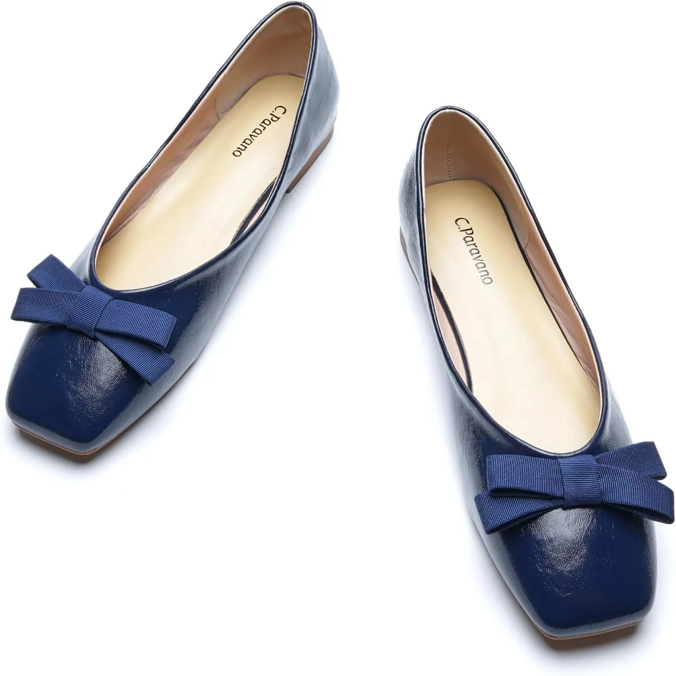 C.Paravano Women's Flats with Bowknot | Comfortable Square Toe Ballet Flats | Casual Slip On Flat Shoes | Women Dress Shoes for Walking Wedding Work Office