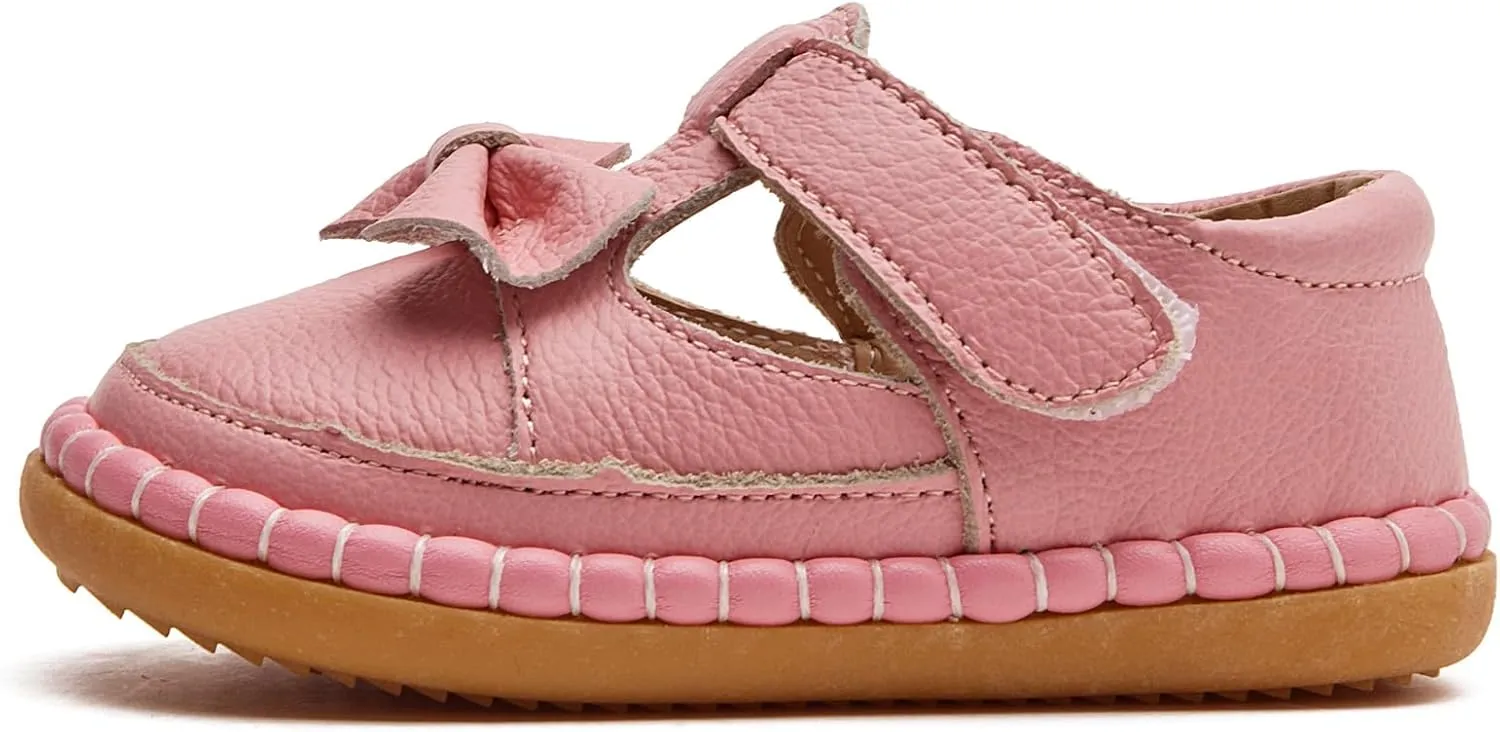DADAWEN Toddler Girls Leather Lightweight Soft Sole Non-Slip Baby Walking Shoes Cute Bowknot Princess Dress Shoes Flower Girls Mary Jane Flats Party Wedding