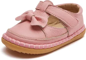 DADAWEN Toddler Girls Leather Lightweight Soft Sole Non-Slip Baby Walking Shoes Cute Bowknot Princess Dress Shoes Flower Girls Mary Jane Flats Party Wedding