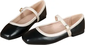 Dear Time Mary Jane Flats for Women Elegant Ballet Flats Strap Shoes Dressy Square Toe Flats Shoes