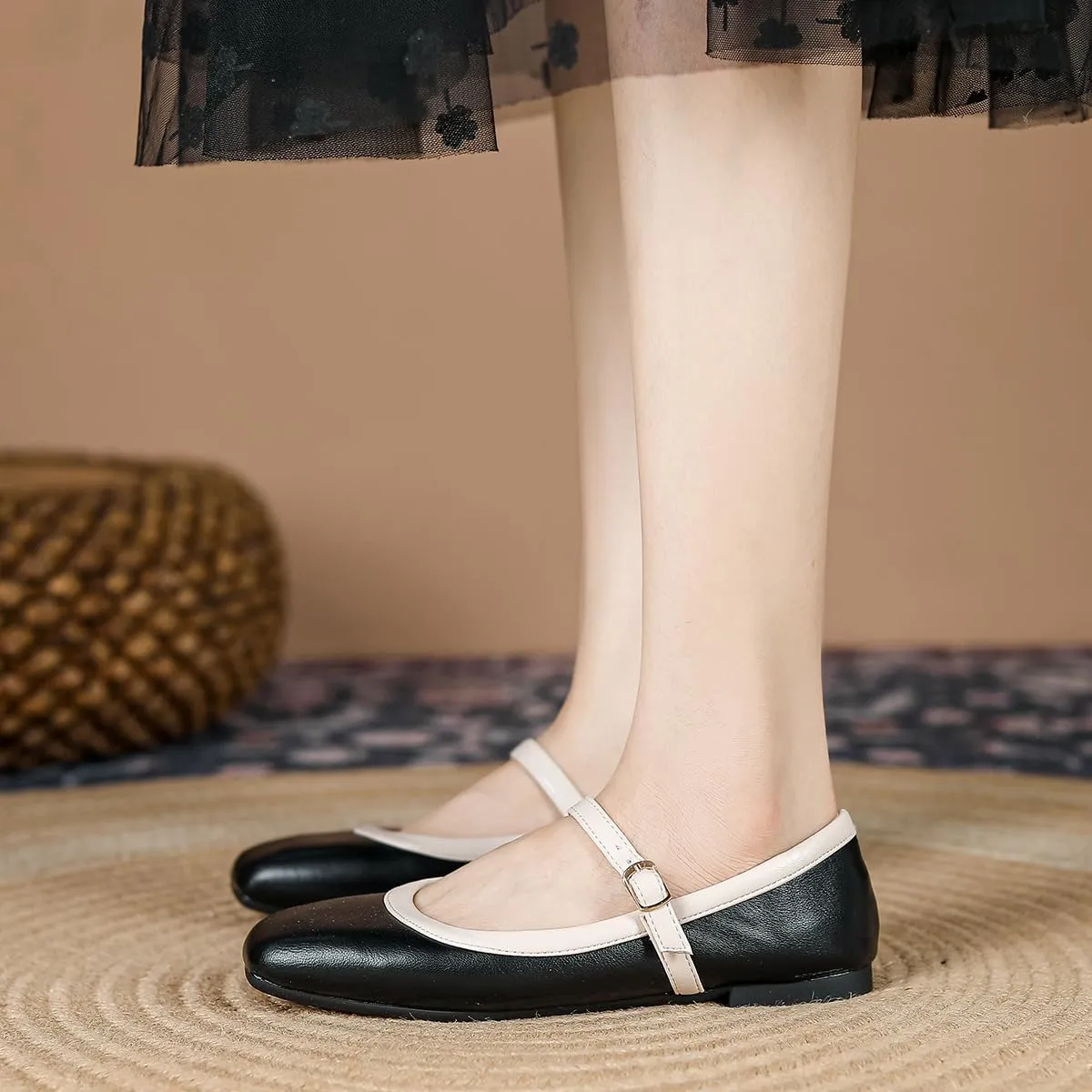 Dear Time Mary Jane Flats for Women Elegant Ballet Flats Strap Shoes Dressy Square Toe Flats Shoes