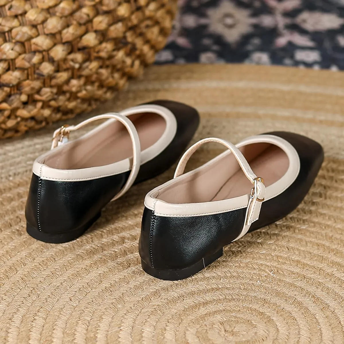 Dear Time Mary Jane Flats for Women Elegant Ballet Flats Strap Shoes Dressy Square Toe Flats Shoes