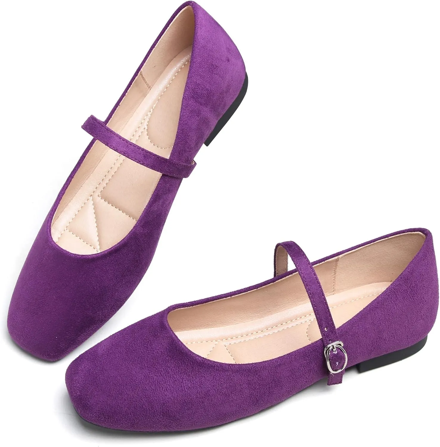 Dear Time Women's Comfortable Mary Jane Flats Soft Flats Square Toe Casual Ballet Flats with Ankle Strap