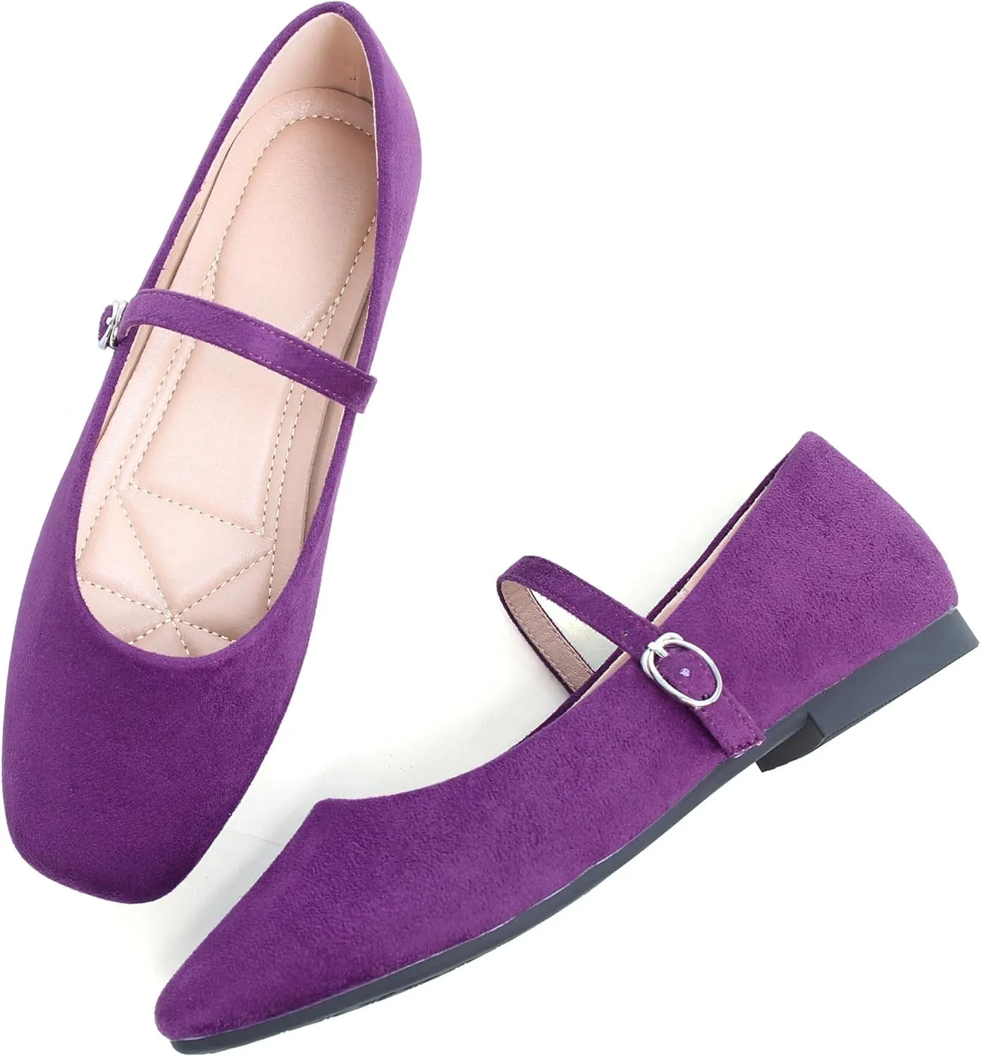 Dear Time Women's Comfortable Mary Jane Flats Soft Flats Square Toe Casual Ballet Flats with Ankle Strap