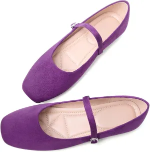 Dear Time Women's Comfortable Mary Jane Flats Soft Flats Square Toe Casual Ballet Flats with Ankle Strap