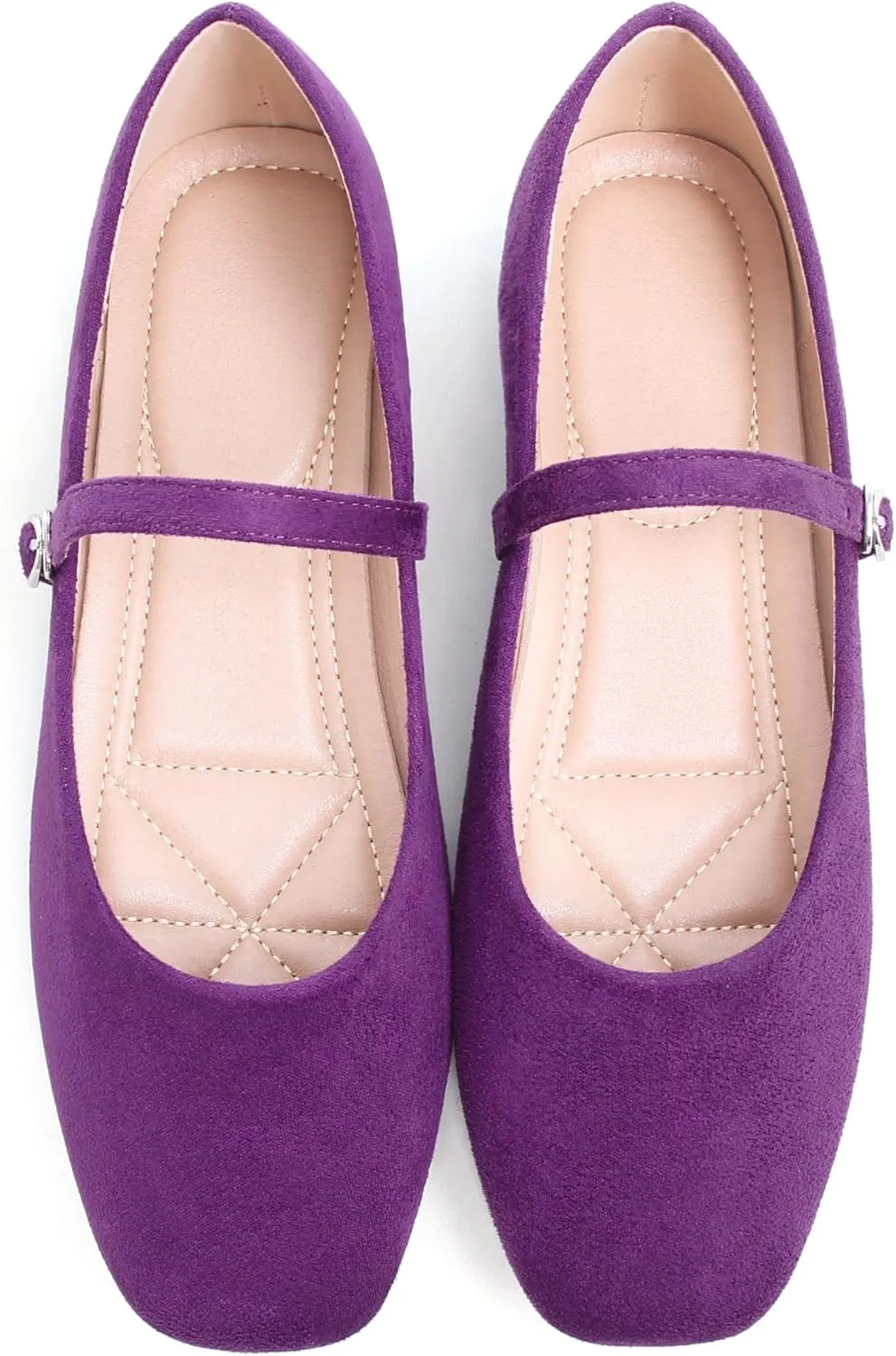 Dear Time Women's Comfortable Mary Jane Flats Soft Flats Square Toe Casual Ballet Flats with Ankle Strap