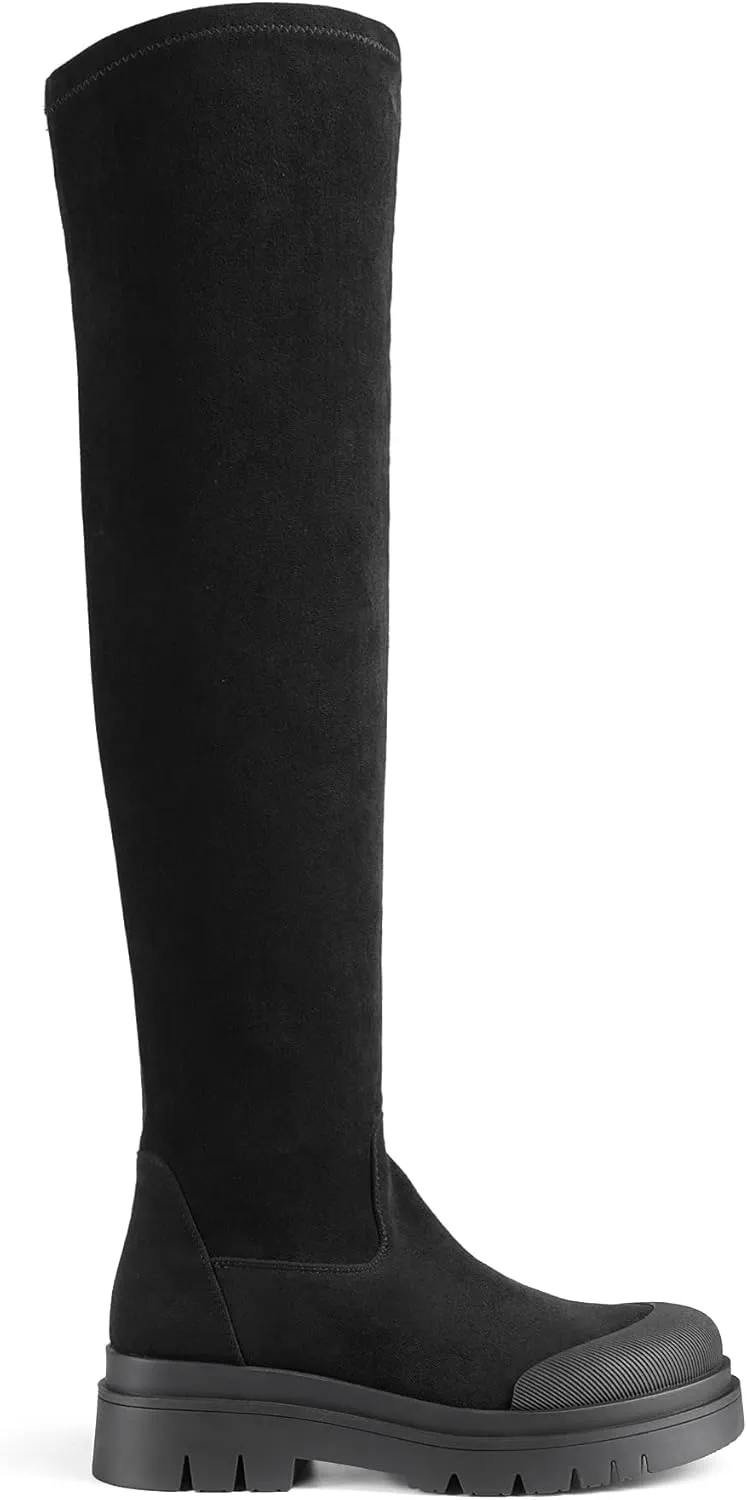 DREAM PAIRS Women's Patform Over The Knee Thigh High Boots Stretch Soft Chunky Lug Sole Fall Long Boots