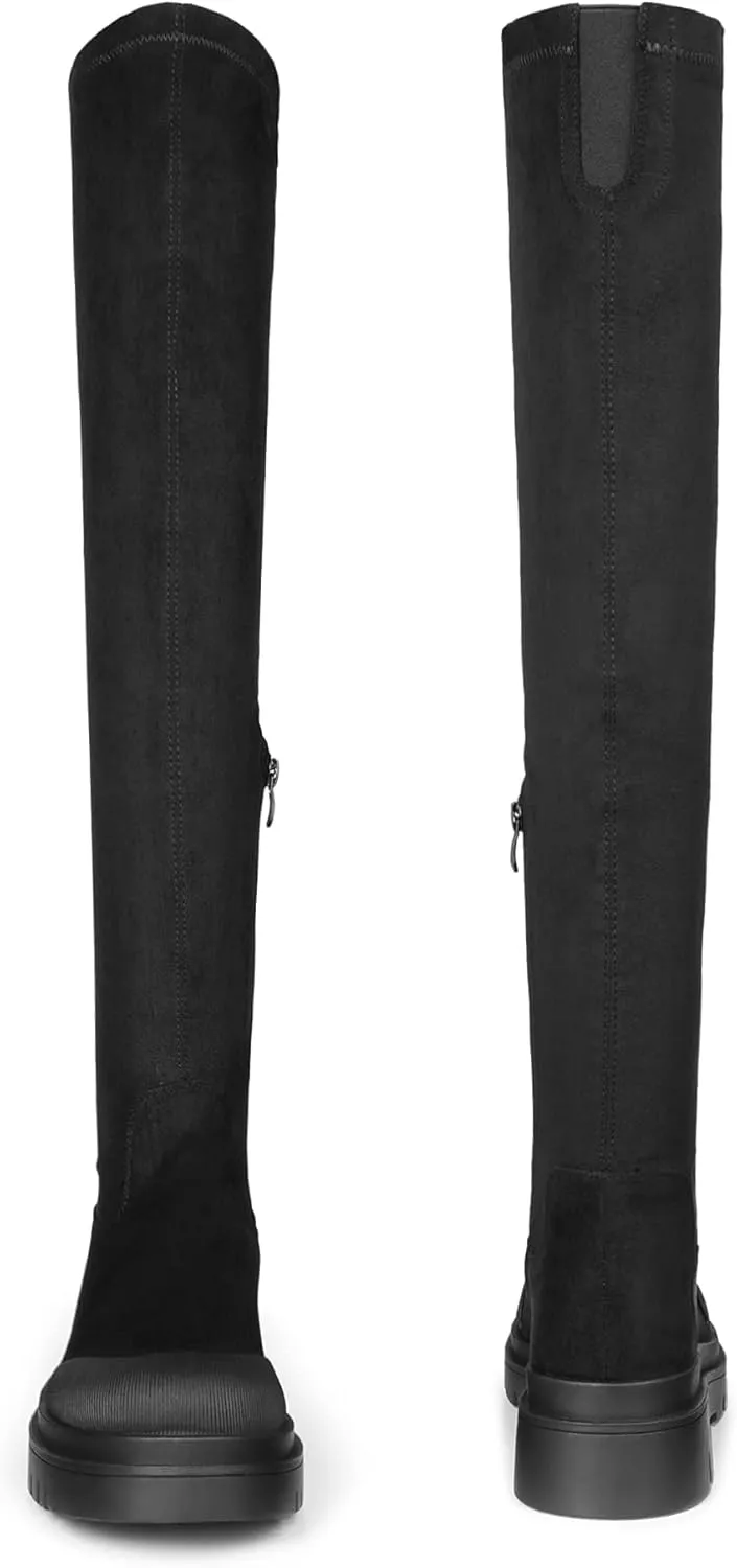 DREAM PAIRS Women's Patform Over The Knee Thigh High Boots Stretch Soft Chunky Lug Sole Fall Long Boots