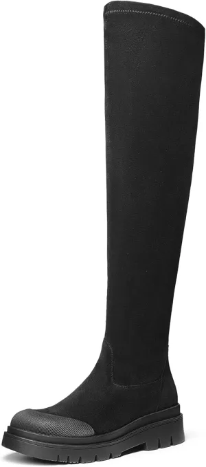 DREAM PAIRS Women's Patform Over The Knee Thigh High Boots Stretch Soft Chunky Lug Sole Fall Long Boots