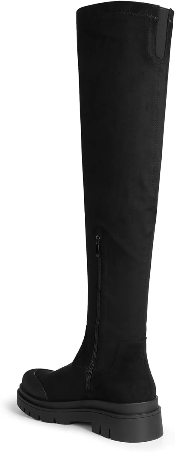 DREAM PAIRS Women's Patform Over The Knee Thigh High Boots Stretch Soft Chunky Lug Sole Fall Long Boots
