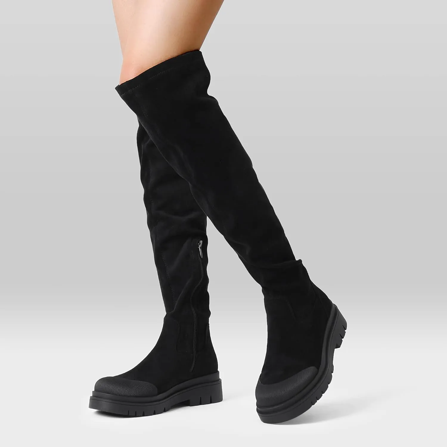 DREAM PAIRS Women's Patform Over The Knee Thigh High Boots Stretch Soft Chunky Lug Sole Fall Long Boots