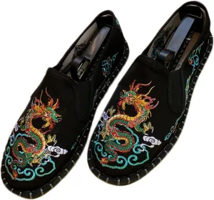 Embroidered Tai Chi Kung Fu Shoes, Unisex Canvas Martial Arts Flats, Traditional Chinese Slip-On Sneakers with Non-Slip Sole for Men and Women 12 Styles