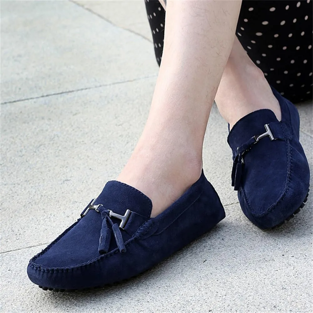 Fashion Mens Handmade Suede Leather Casual Loafers Shoes Plus Size Soft Comfortable Driving Walking Shoes