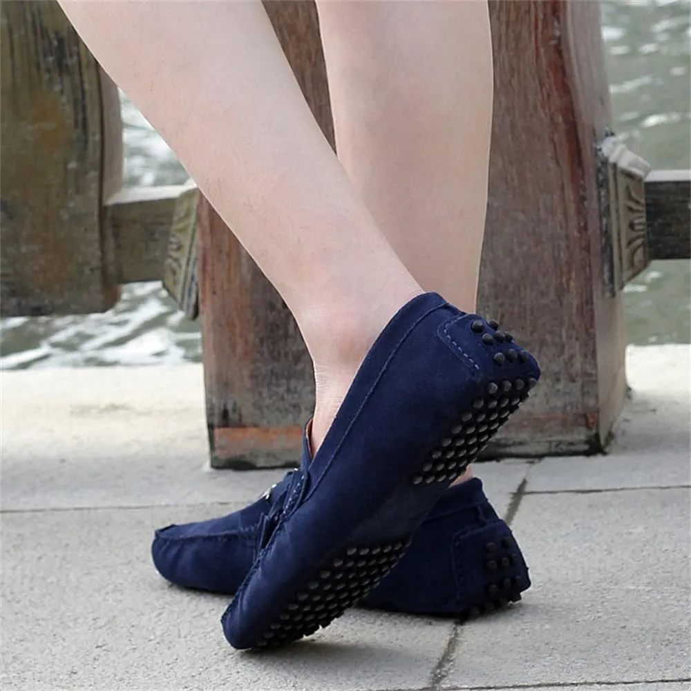 Fashion Mens Handmade Suede Leather Casual Loafers Shoes Plus Size Soft Comfortable Driving Walking Shoes