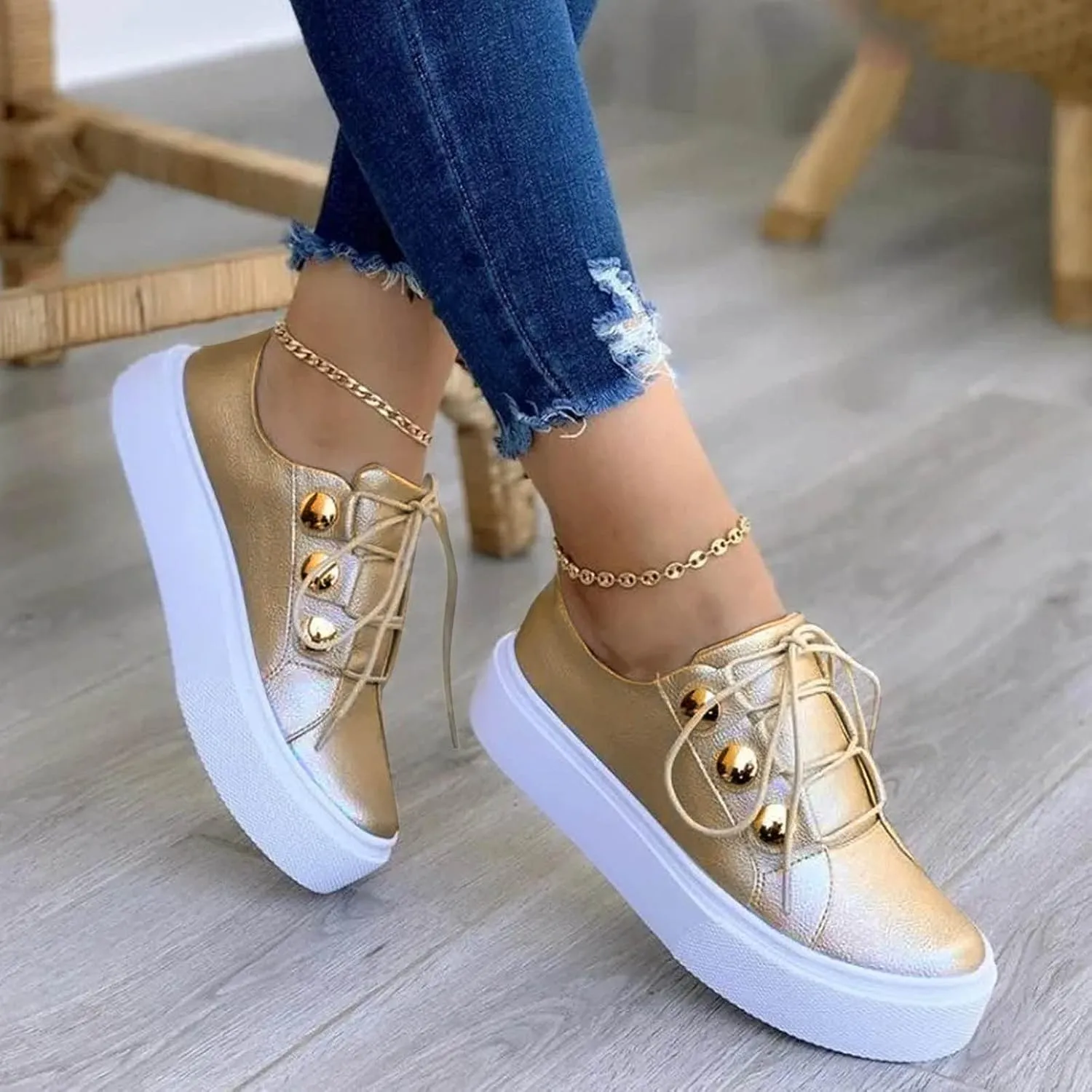 Fashion Platform Sneakers for Women Classic Low Top Canvas Shoes Lightweight Low Heels Slip On Flats Walking Shoes Comfortable Chunky Bottom Outdoor Running Sports Shoes for Girls