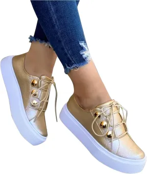 Fashion Platform Sneakers for Women Classic Low Top Canvas Shoes Lightweight Low Heels Slip On Flats Walking Shoes Comfortable Chunky Bottom Outdoor Running Sports Shoes for Girls
