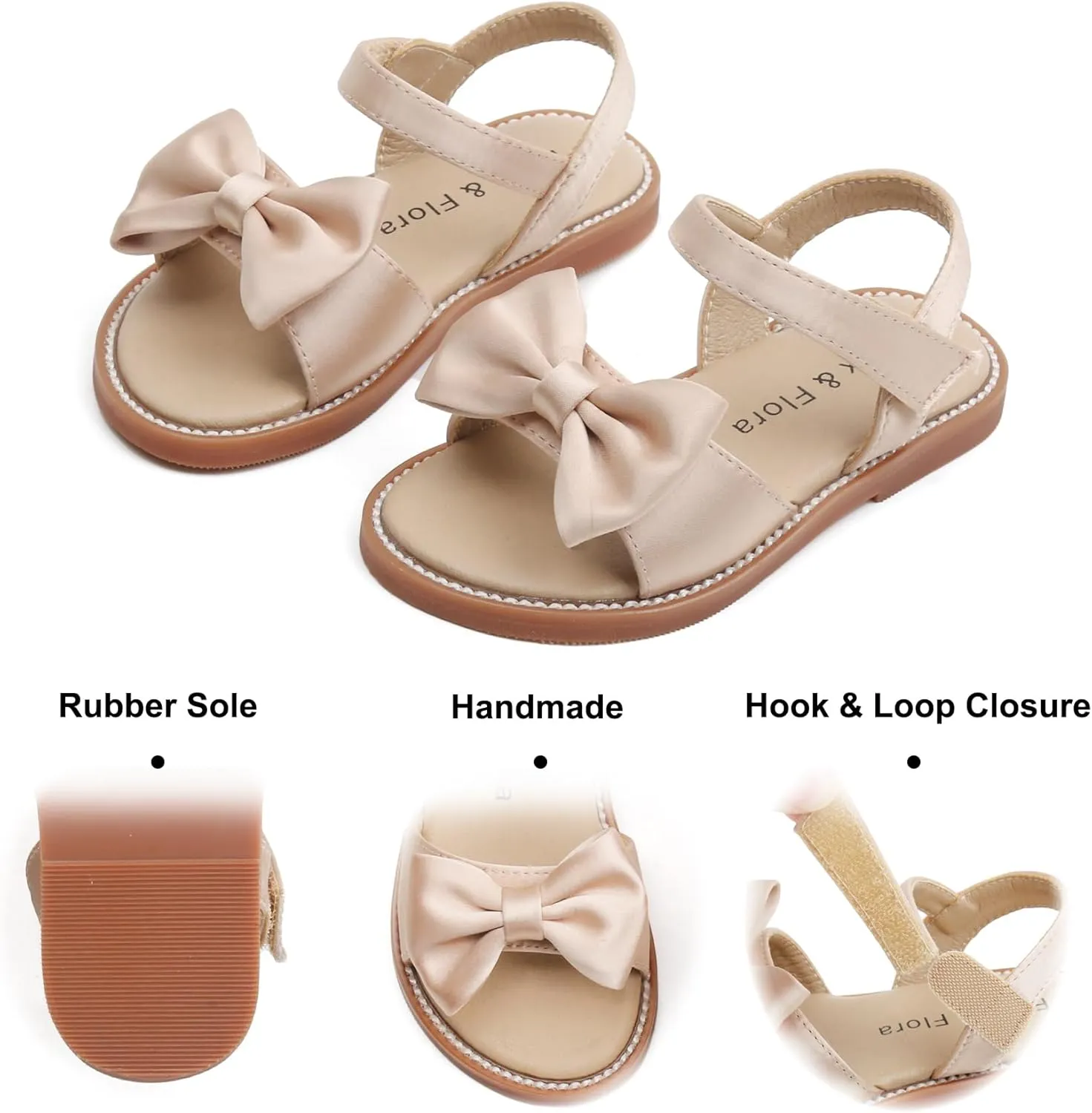 Felix & Flora Toddler Girl Sandals - Flower Girl Dress Shoes Open Toe Little Kid Summer Flats