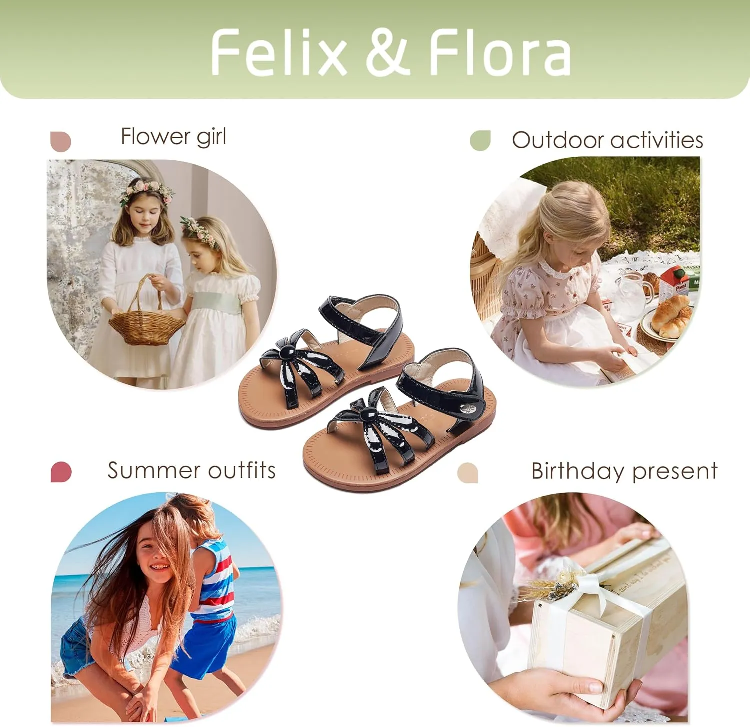Felix & Flora Toddler Girl Sandals - Flower Girl Dress Shoes Open Toe Little Kid Summer Flats