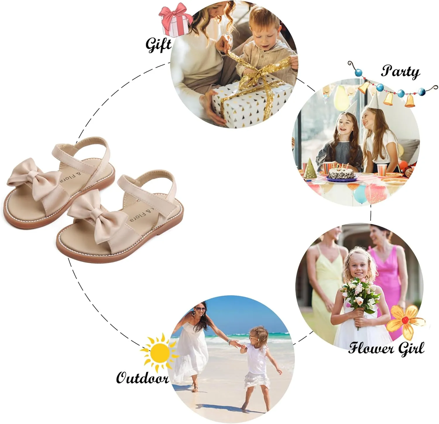 Felix & Flora Toddler Girl Sandals - Flower Girl Dress Shoes Open Toe Little Kid Summer Flats