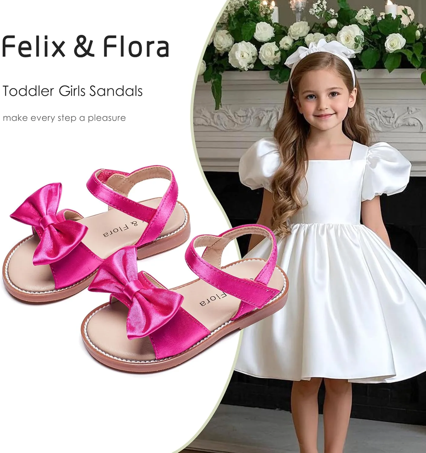 Felix & Flora Toddler Girl Sandals - Flower Girl Dress Shoes Open Toe Little Kid Summer Flats