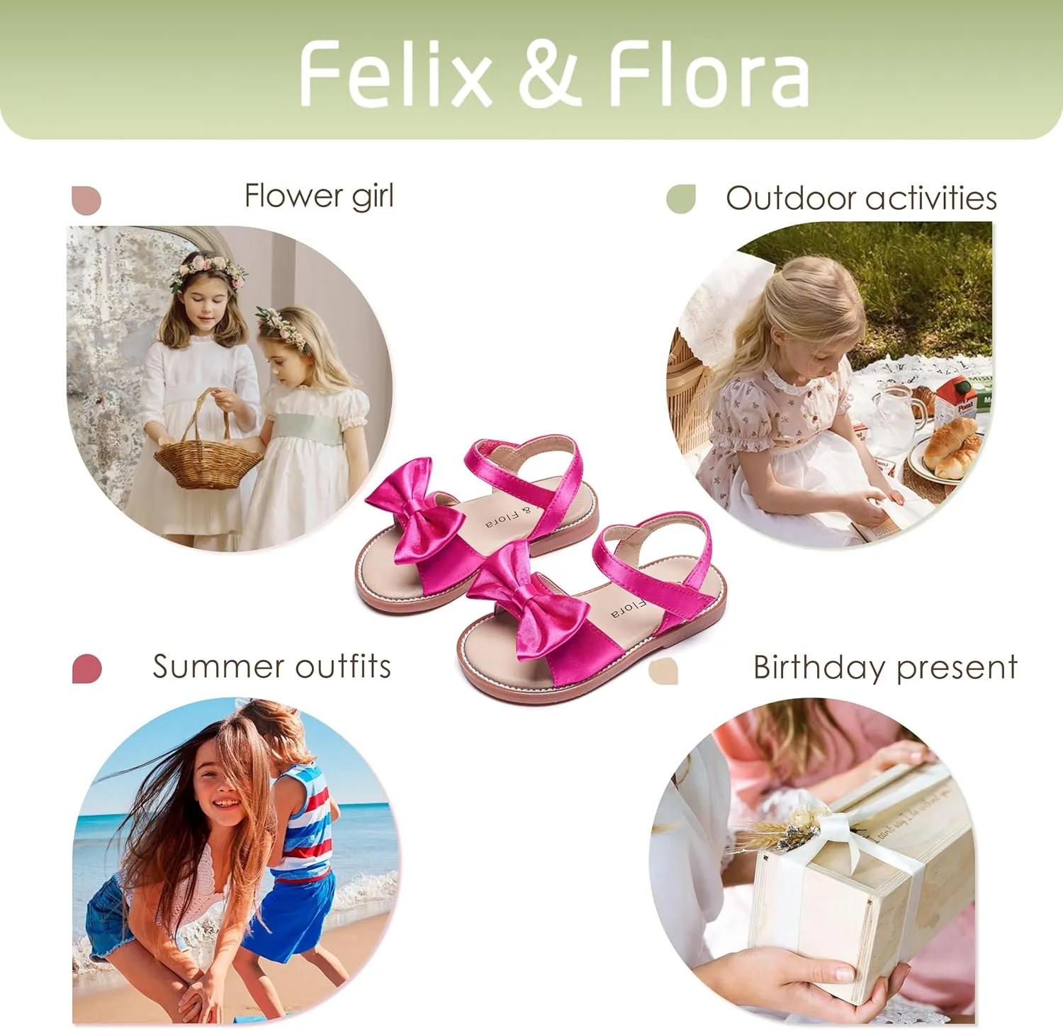 Felix & Flora Toddler Girl Sandals - Flower Girl Dress Shoes Open Toe Little Kid Summer Flats