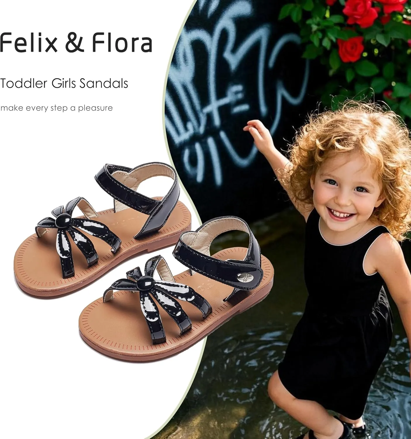 Felix & Flora Toddler Girl Sandals - Flower Girl Dress Shoes Open Toe Little Kid Summer Flats