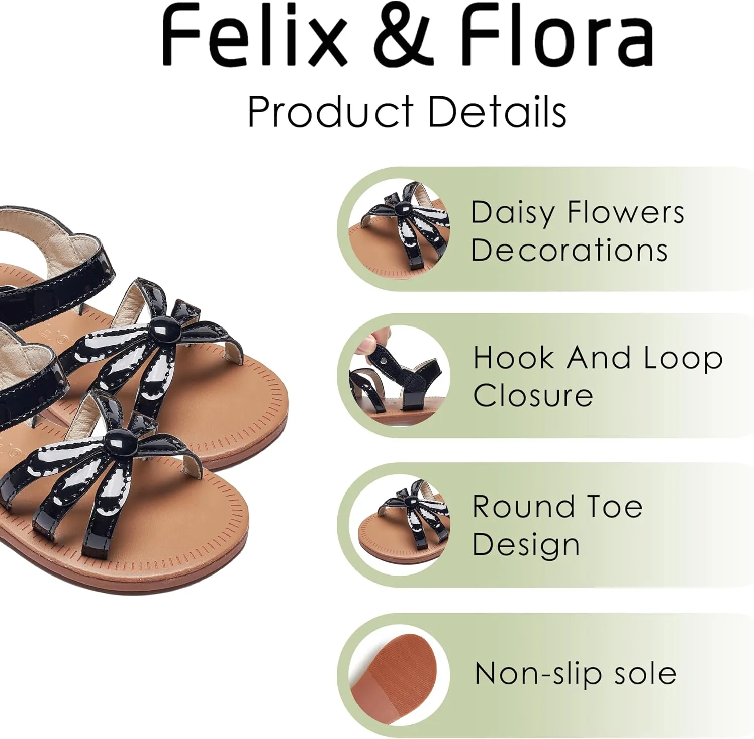 Felix & Flora Toddler Girl Sandals - Flower Girl Dress Shoes Open Toe Little Kid Summer Flats