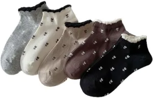 Floral Lace Ankle Socks Women - Spring Summer Cotton, Cute No-Show 5PAIRS