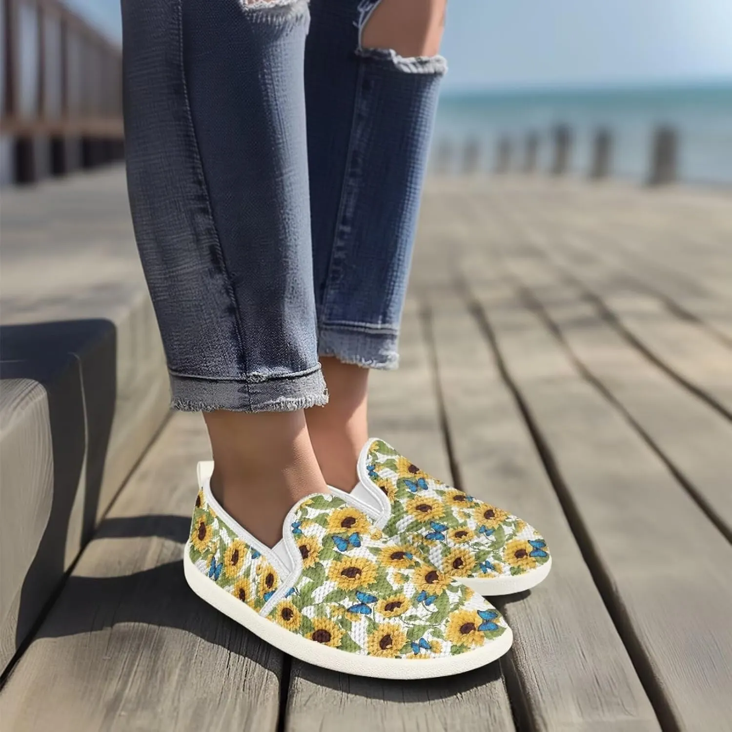 Flower Pattern Flat Mesh Shoes | Slip-Resistant Work Shoes & Tennis Shoes | Comfortable & Stylish Shoes for Women