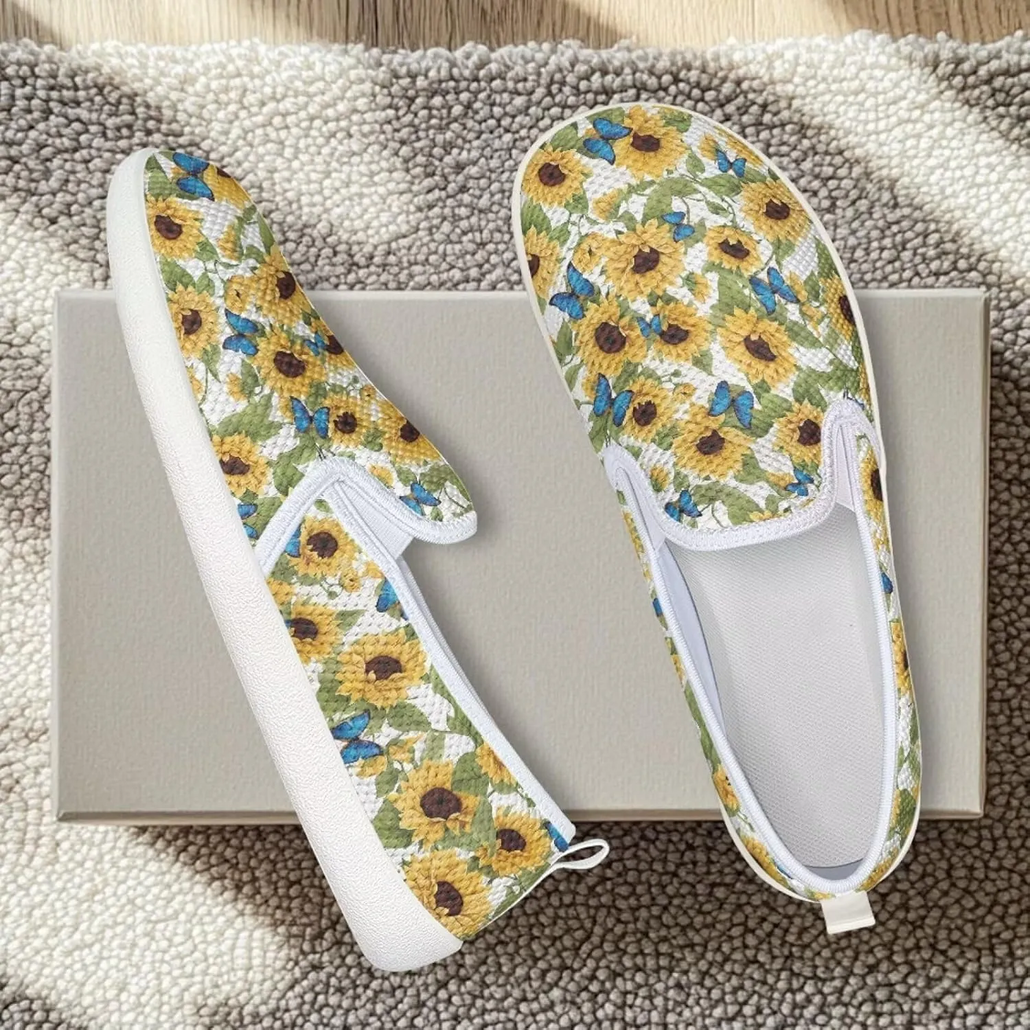 Flower Pattern Flat Mesh Shoes | Slip-Resistant Work Shoes & Tennis Shoes | Comfortable & Stylish Shoes for Women