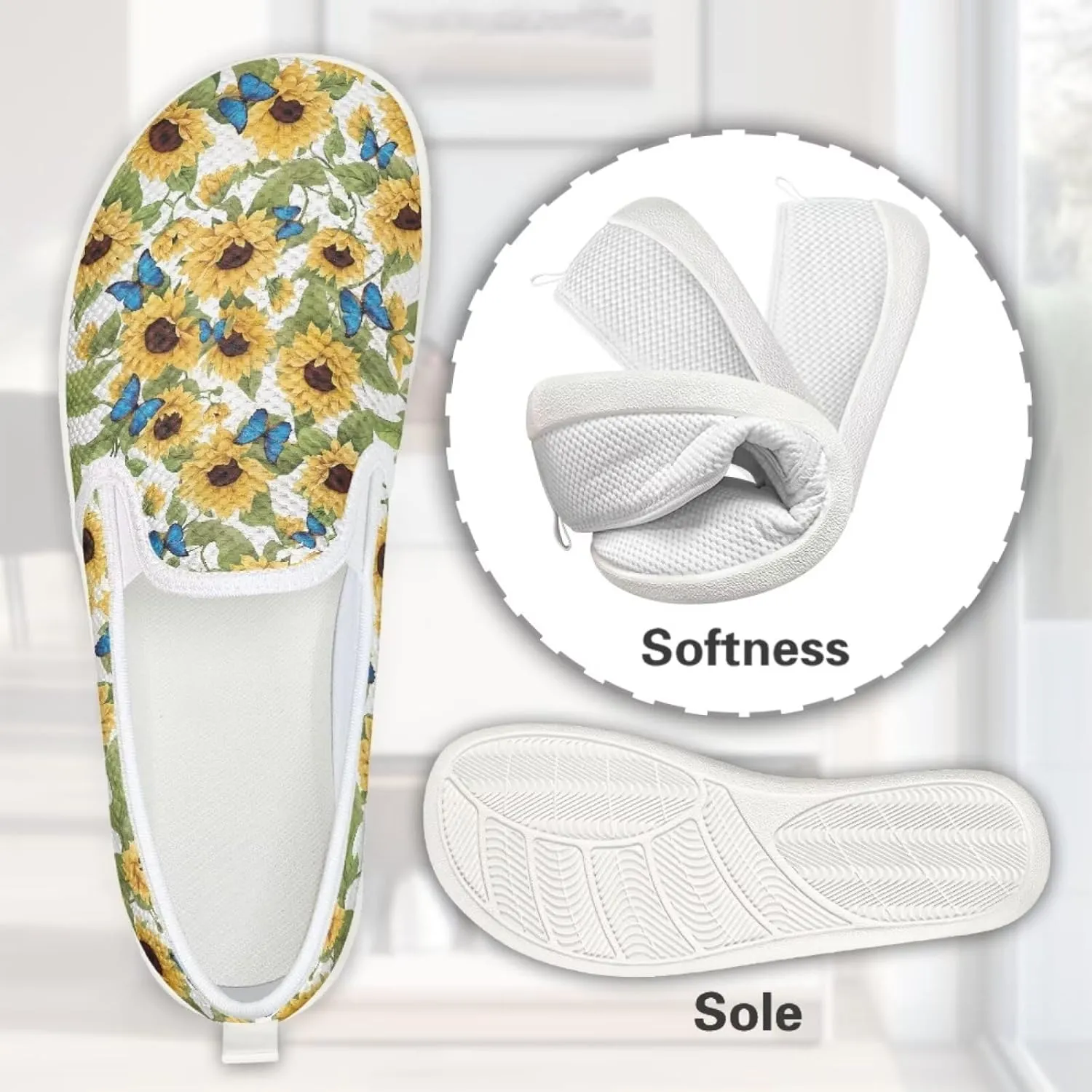 Flower Pattern Flat Mesh Shoes | Slip-Resistant Work Shoes & Tennis Shoes | Comfortable & Stylish Shoes for Women