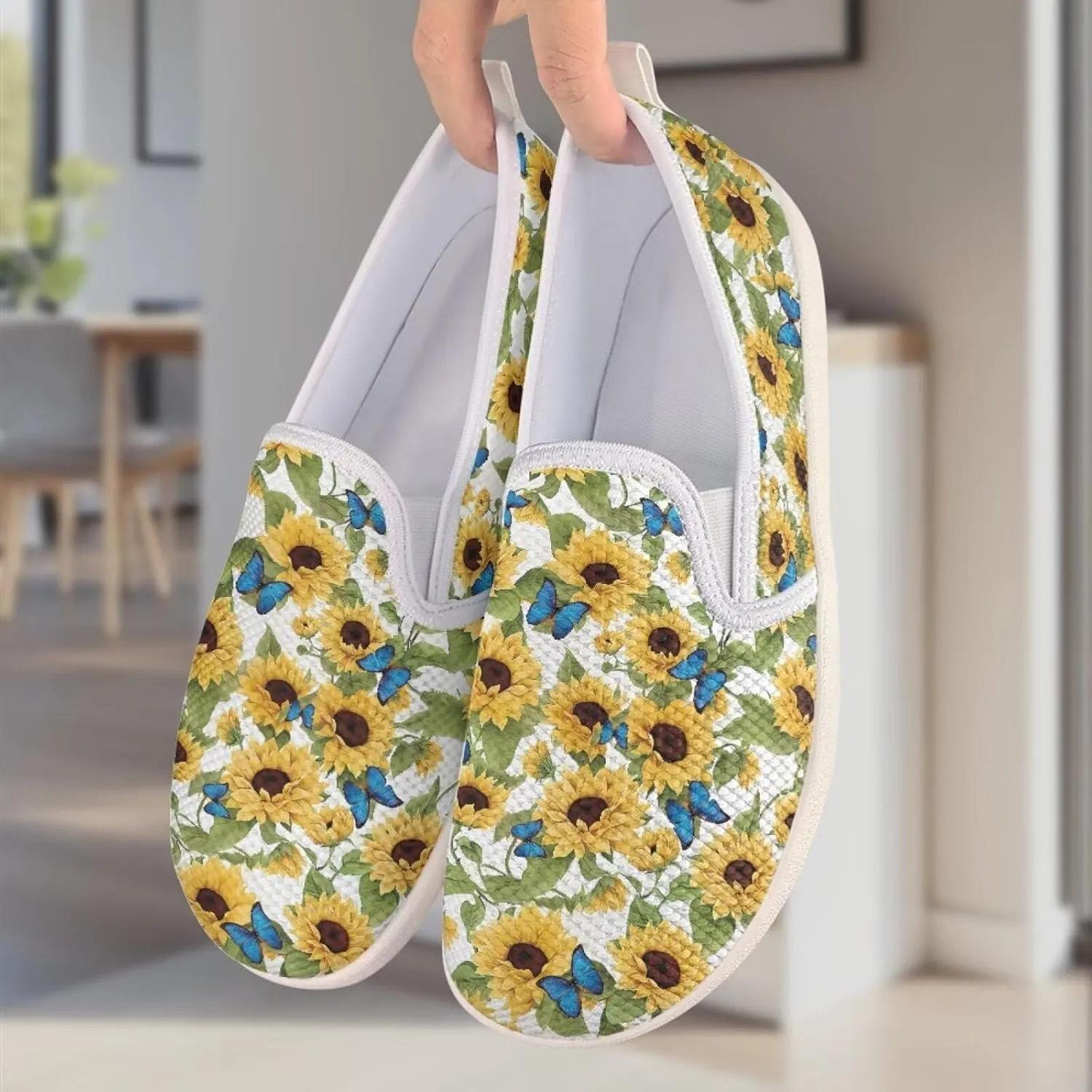Flower Pattern Flat Mesh Shoes | Slip-Resistant Work Shoes & Tennis Shoes | Comfortable & Stylish Shoes for Women