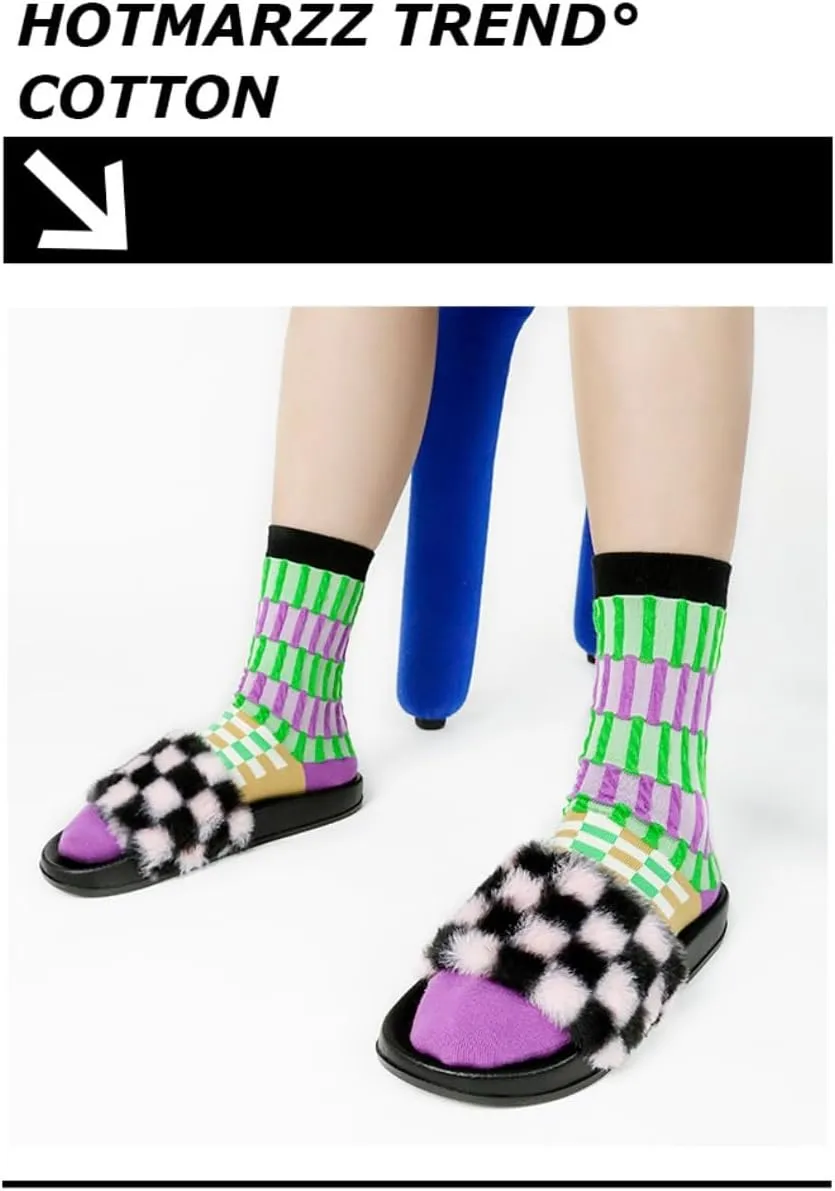 Fluffy Checkered Slippers for Women Men Kawaii Y2K Retro Trendy Non Slip Platform Flats Wide Open Toe Comfort Wear Shoes Cozy Memory Foam Matching Slippers for Couples Mothers Days Gifts