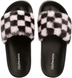 Fluffy Checkered Slippers for Women Men Kawaii Y2K Retro Trendy Non Slip Platform Flats Wide Open Toe Comfort Wear Shoes Cozy Memory Foam Matching Slippers for Couples Mothers Days Gifts