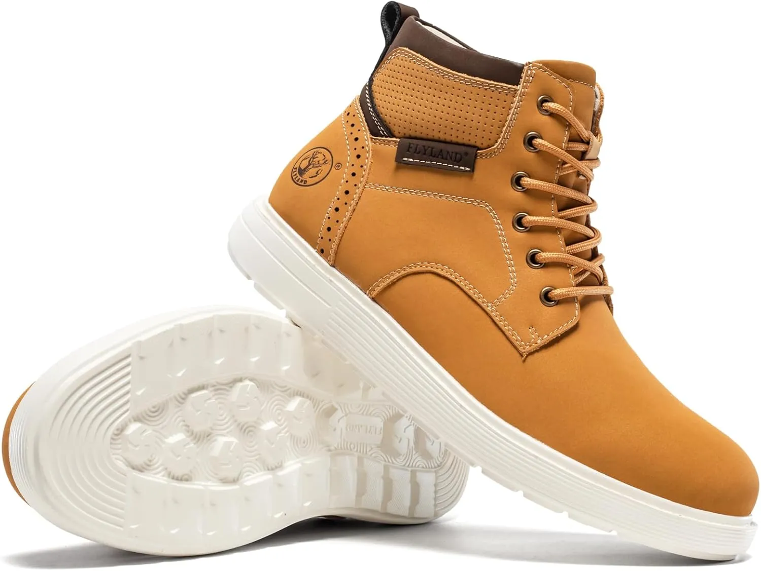 FLYLAND Men's Fashion Sneaker Chukka Boots Lace Up Leather Ankle Dress Boot Lightweight Non-Slip Walking Shoes