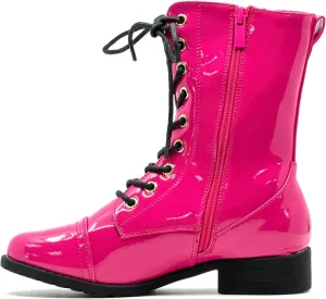 Forever Link Womens Round Toe Military Lace up Knit Ankle Cuff Low Heel Combat Boots