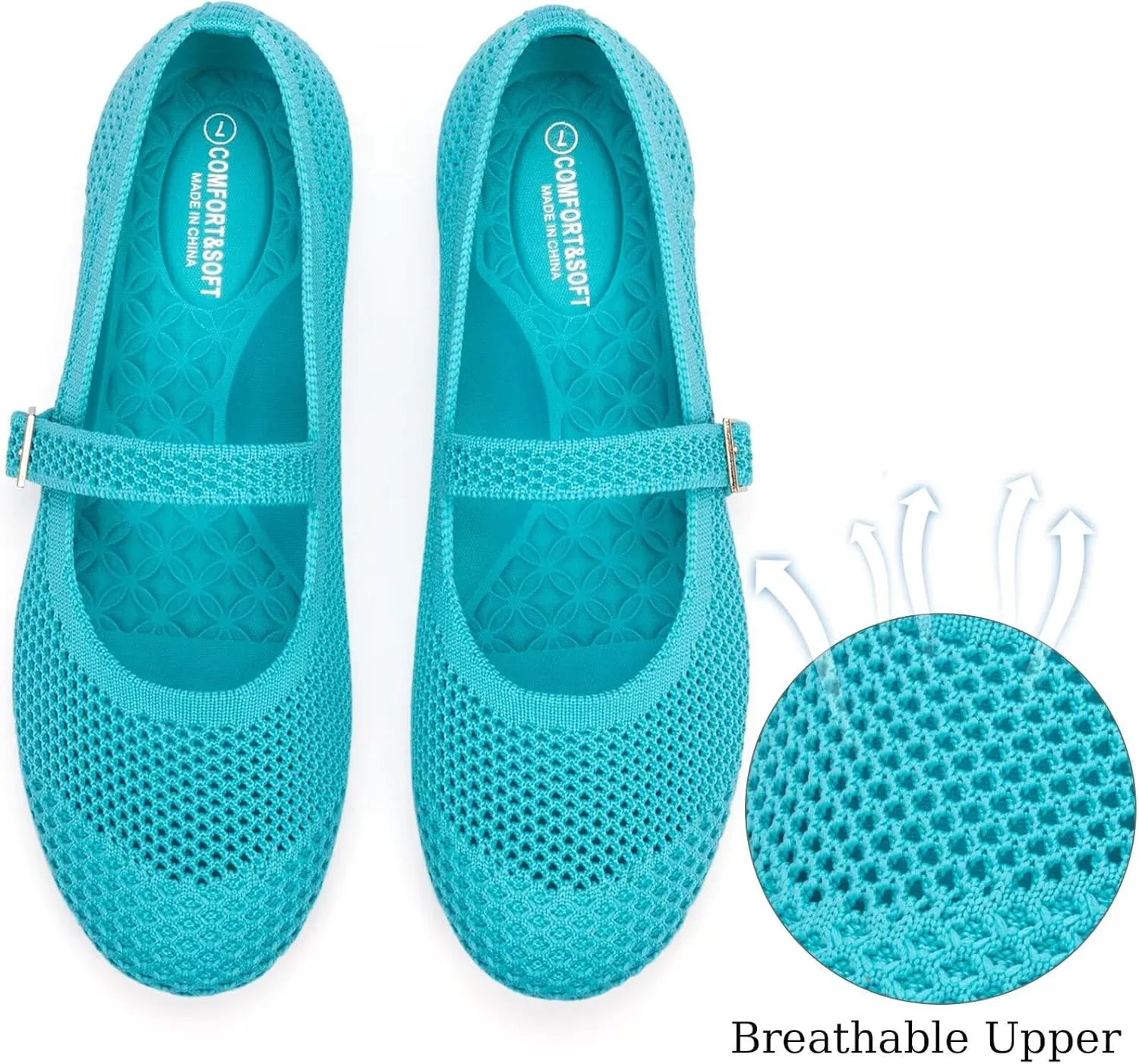 Frank Mully Women's Mary Jane Flats Comfortable Dressy Ballet Flats Casual Round Toe Slip On Washable Knitted Fabric Office Work Woman Shoes